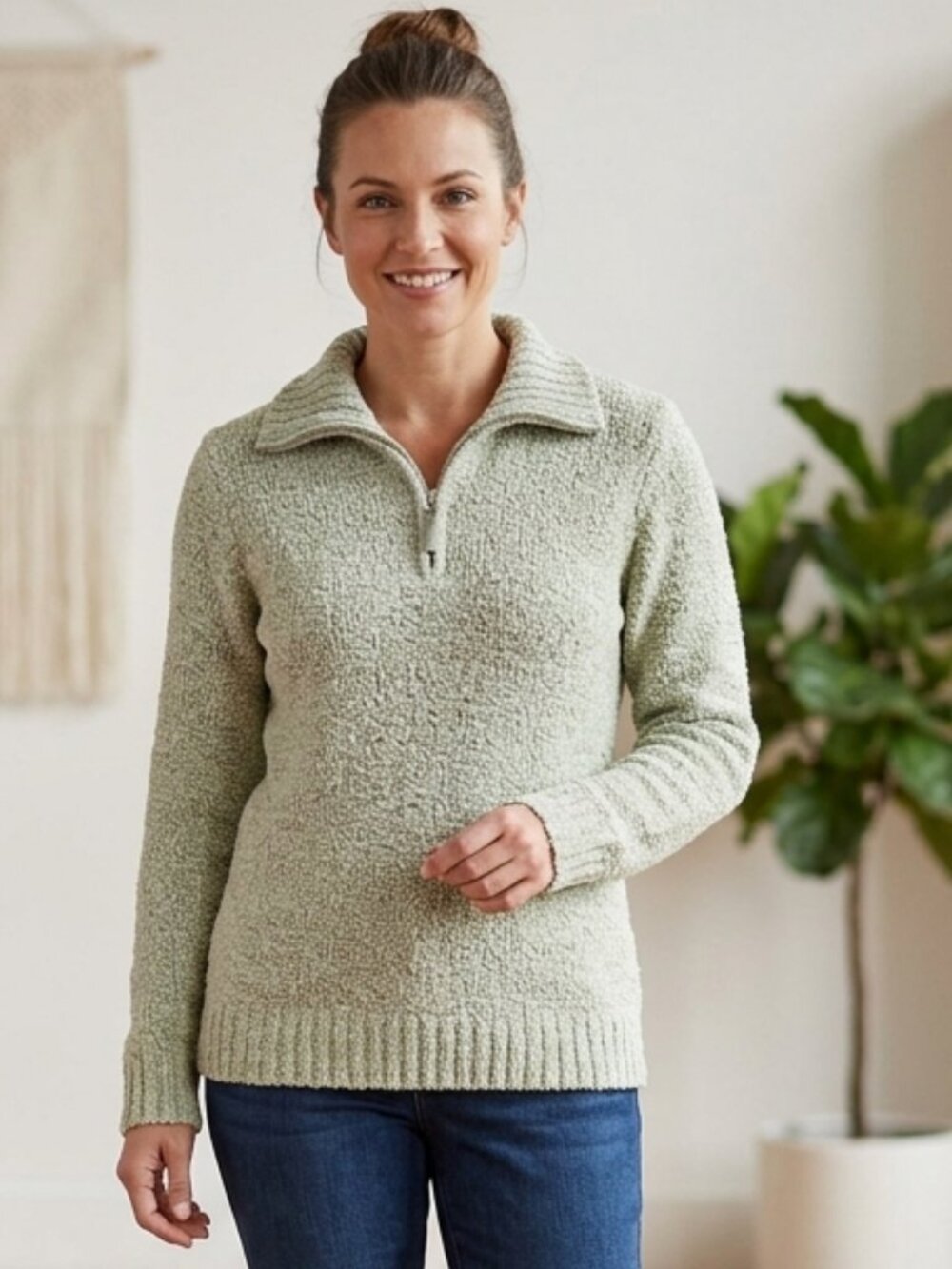 *3 FOR $9* Carolyn Taylor Long Sleeve 1/4 Zip Pullover Marled Solid Sweater Top